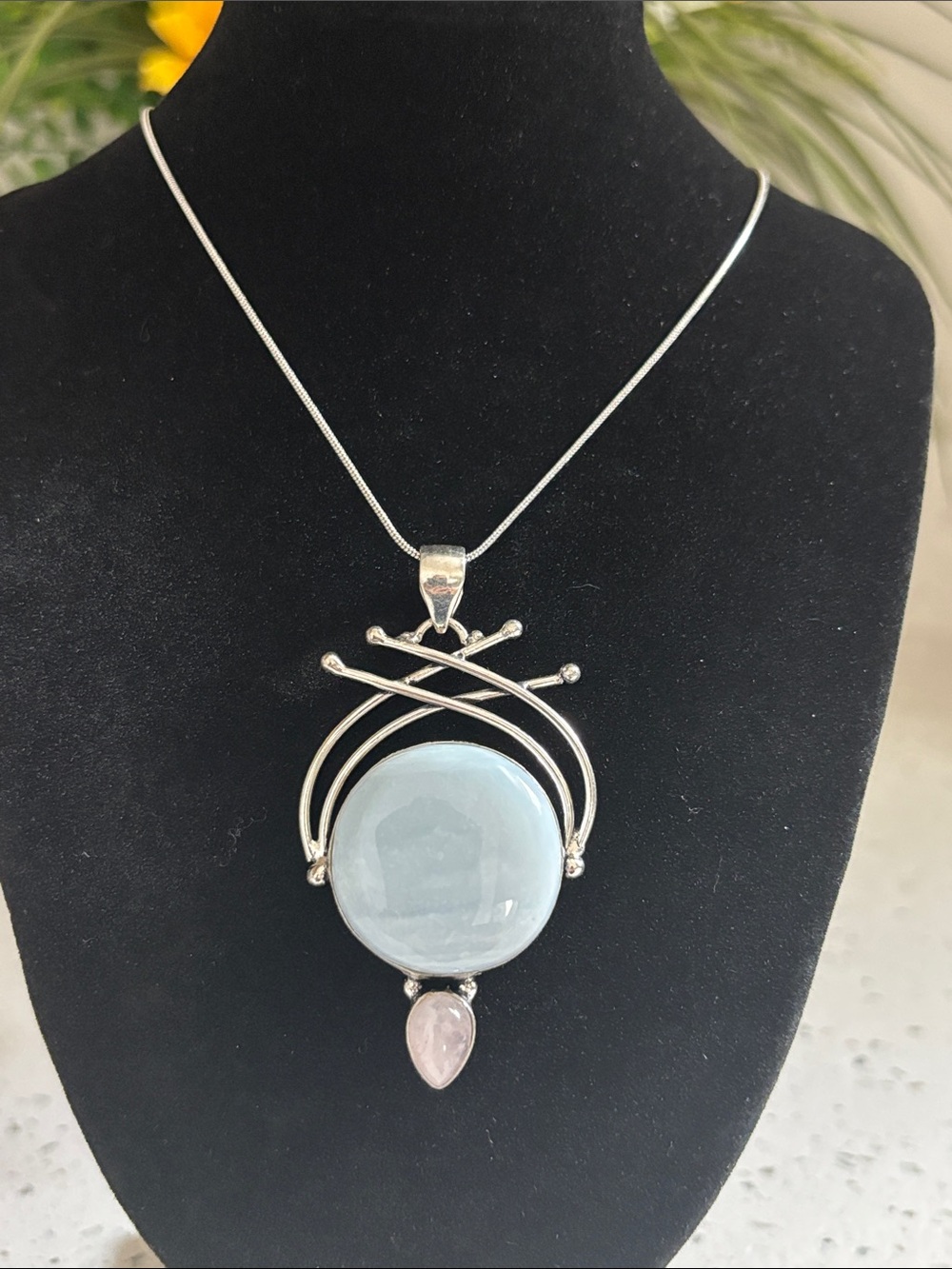 Sterling Silver Owyhee Opal and Rose Quartz Pendant Necklace
